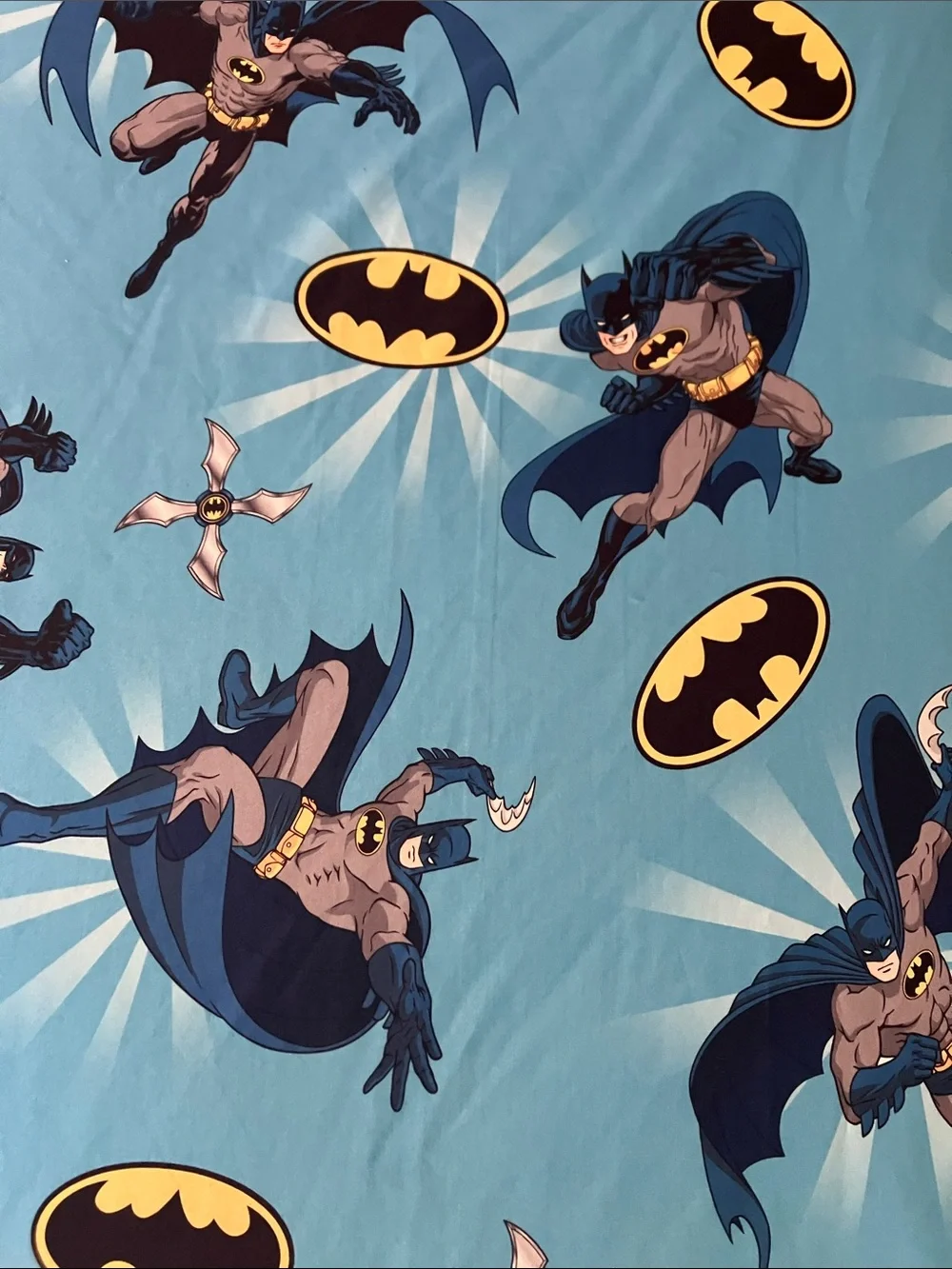 Batman Blue Superhero Fitted Sheet with Yellow Bat-Signal crib size toddler bed